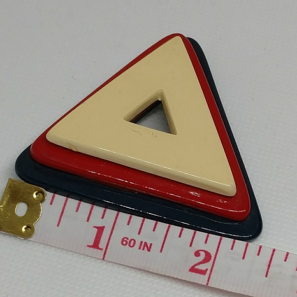 Vtg Red, "White", & Blue stacked triangle brooch - Picture 4 of 7